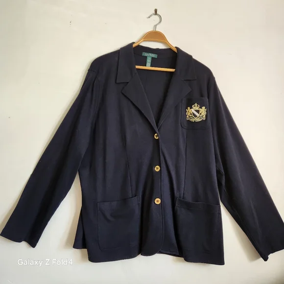 Ralph Lauren.. Navy Blue Women's Blazer with Embroidered Crest - Picture 1 of 6